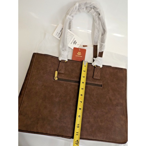 NEW Neutral Laptop Briefcase bag 11" x 16" Leather Teacher Bag - Picture 6 of 15